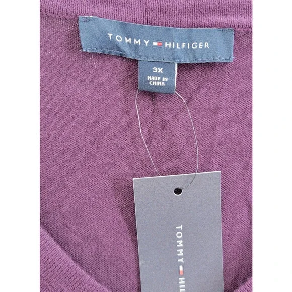 Tommy Hilfiger Plus Size Rhinestone Argyle Sweater Women's 3X Aubergine Pullover - Picture 12 of 15